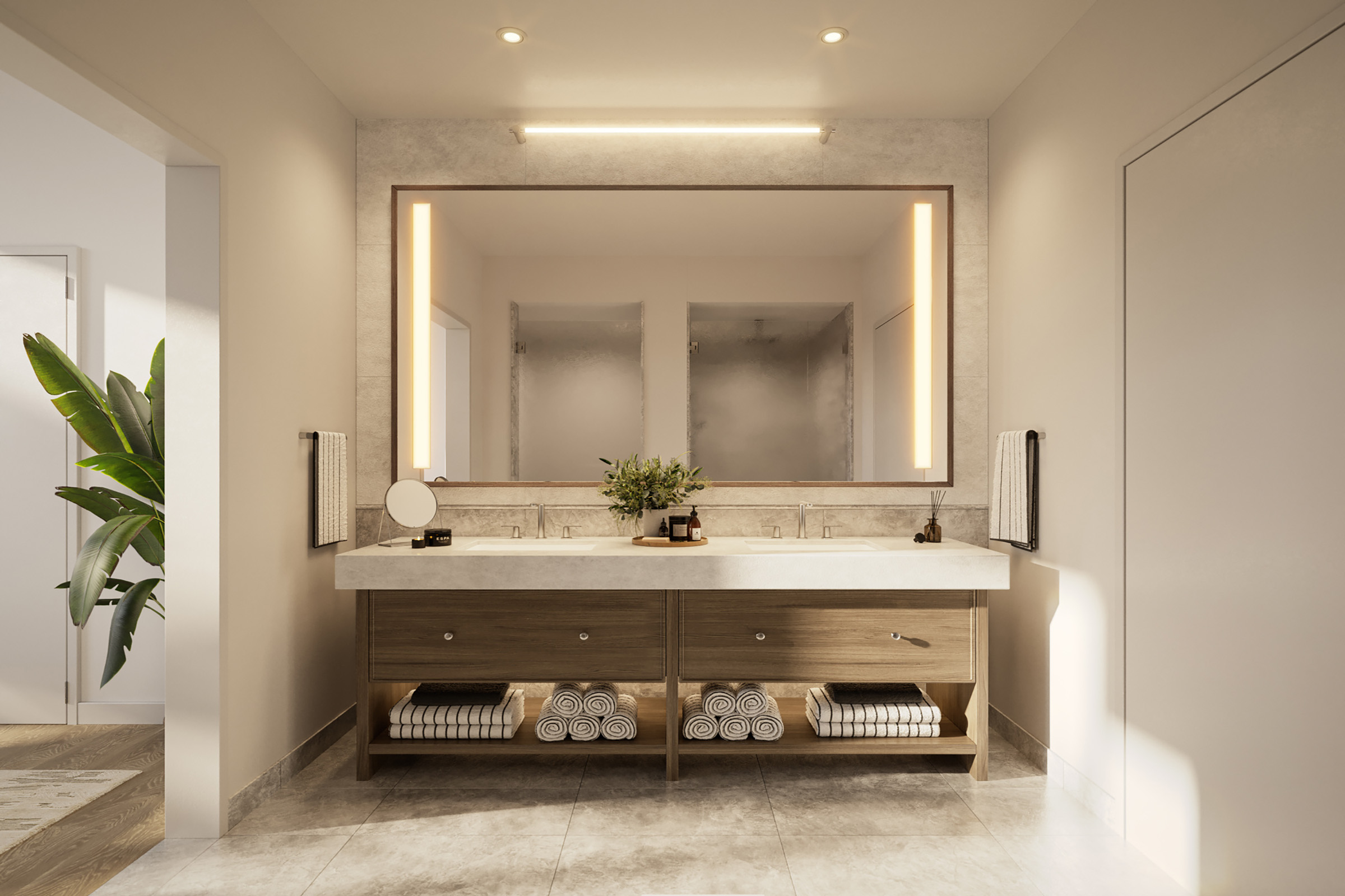 THE WELL Coconut Grove primary bathroom with natural stone